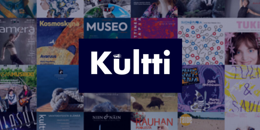 Kultti ry:n logo ja taustalla kulttuurilehtien kansikuvia.